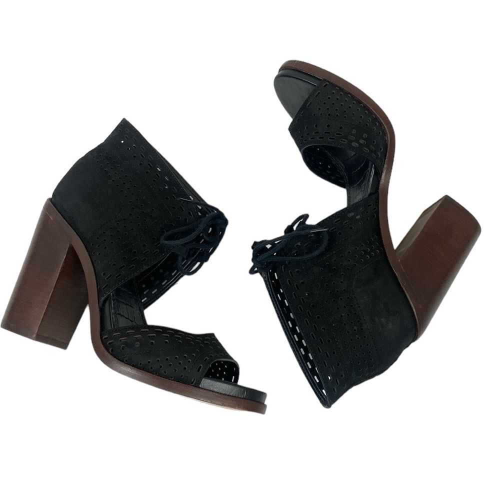 Gianni Bini GB Gypsie Daze Black Leather Wooden Heels Booties Sz 7